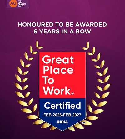 AU Small Finance Bank Earns 'Great Place to Work®' Certification for the Sixth Consecutive Year